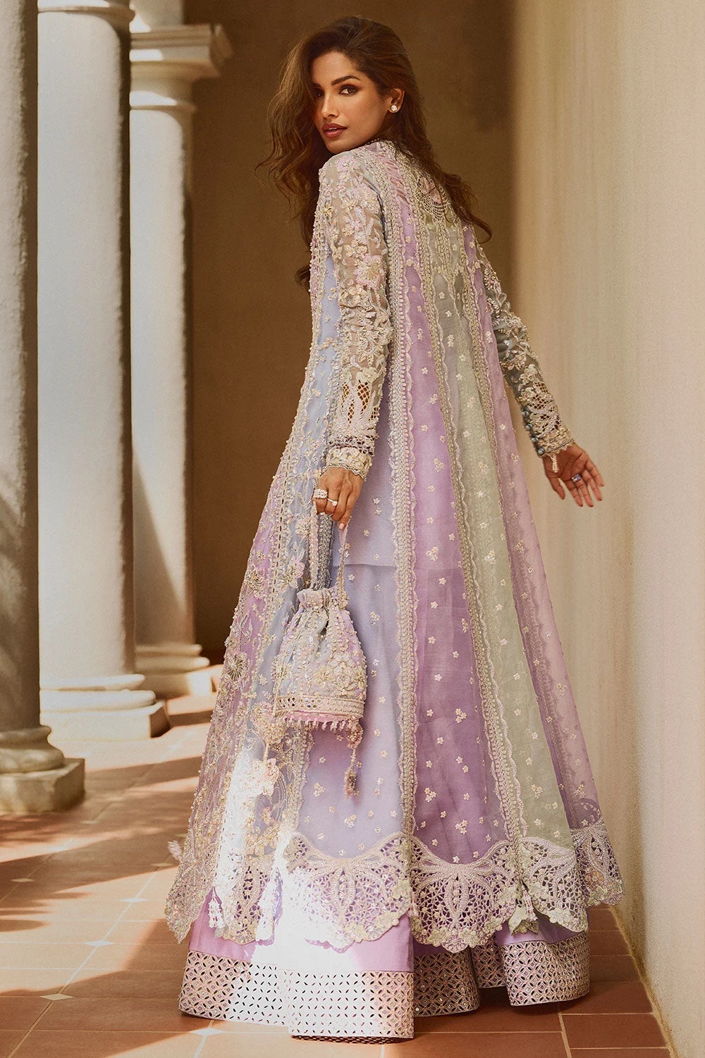 Soraya – ORCHID pakistani fashion outfit in lilac, blue, green tones.